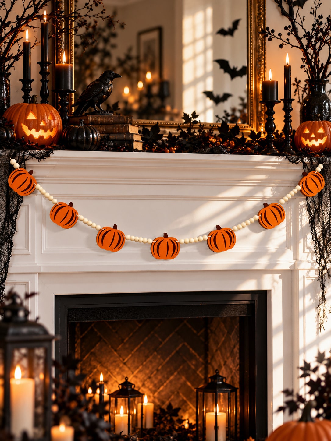 felt pumpkin wood bead garland - photo 3