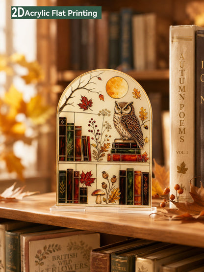 autumn owl bookshelf tabletop sign - photo 3