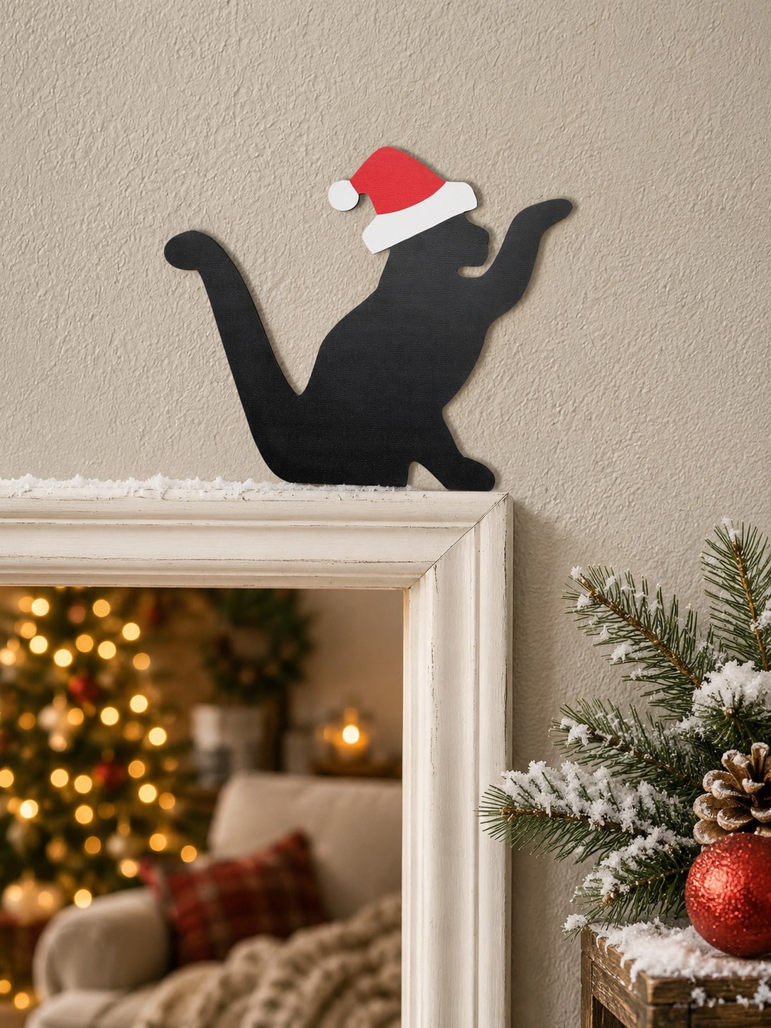 Santa hat black cat door decor - photo 3