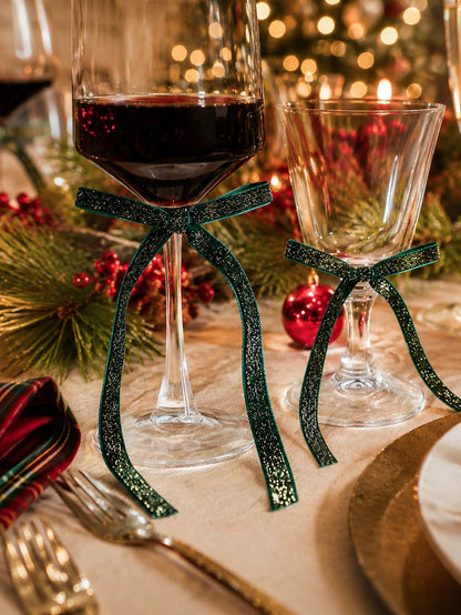 velvet wine glass bows - Green photo 4