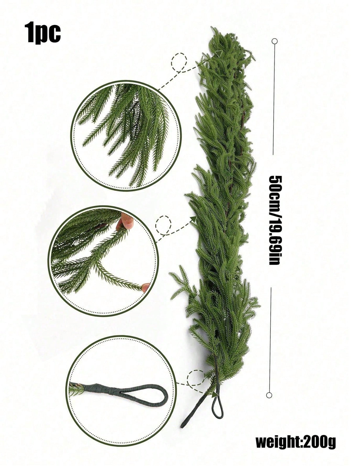 Artificial cedar Christmas swag 50 cm size chart with details