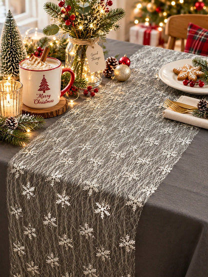 snowflake sheer table runner - Silver photo 4