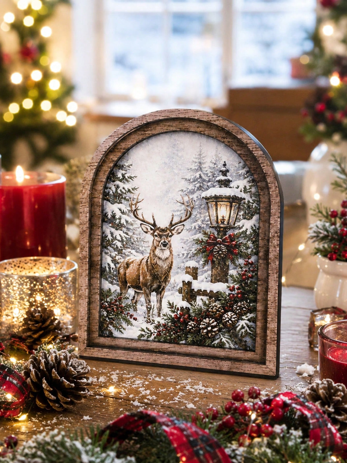 reindeer snowy forest arch sign - photo 4