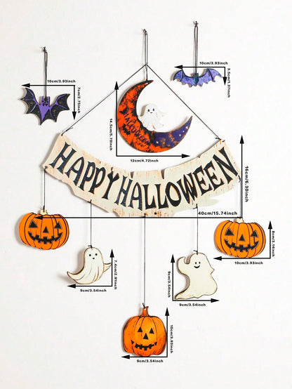 Happy Halloween banner moon pumpkins - photo 3