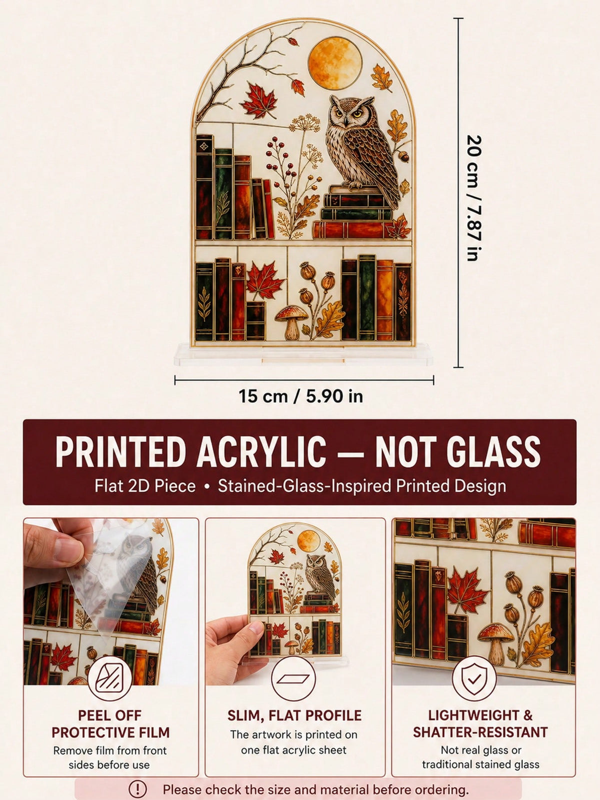 autumn owl bookshelf tabletop sign - photo 4