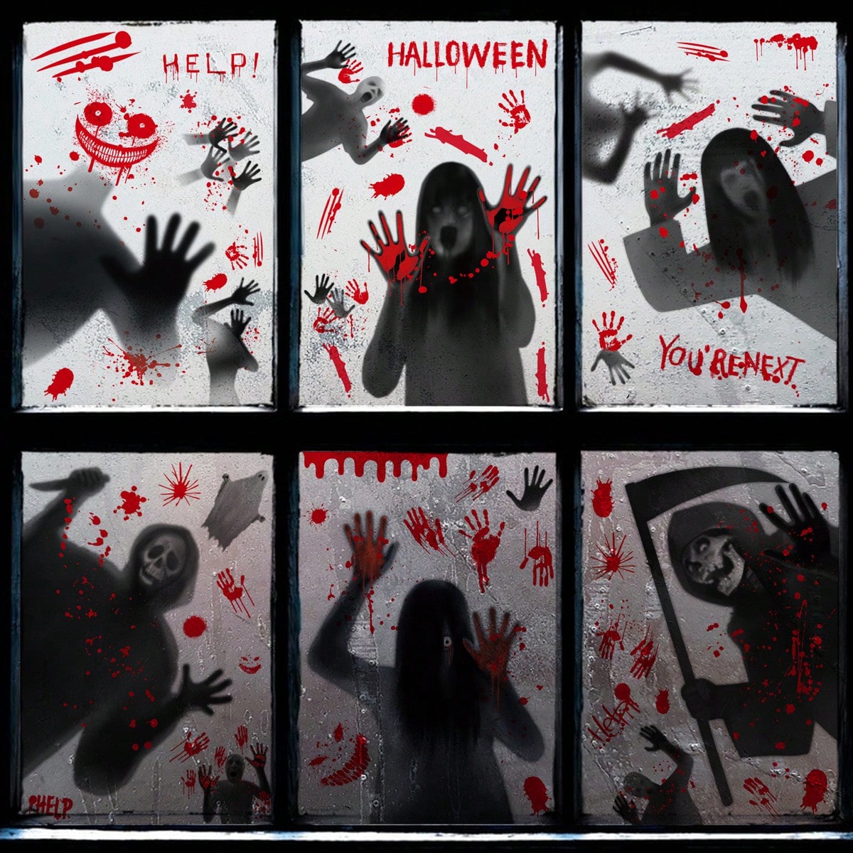 bloody handprint Halloween window clings - photo 4