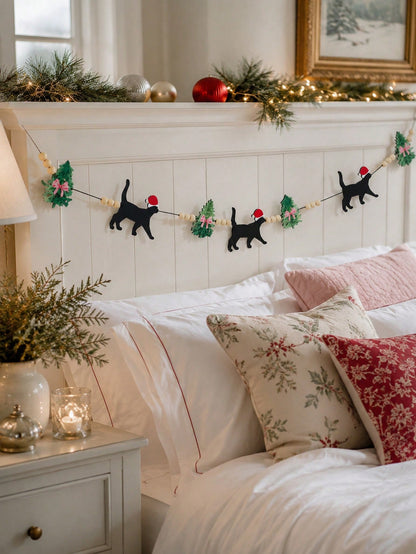 black cat Christmas felt garland - photo 4
