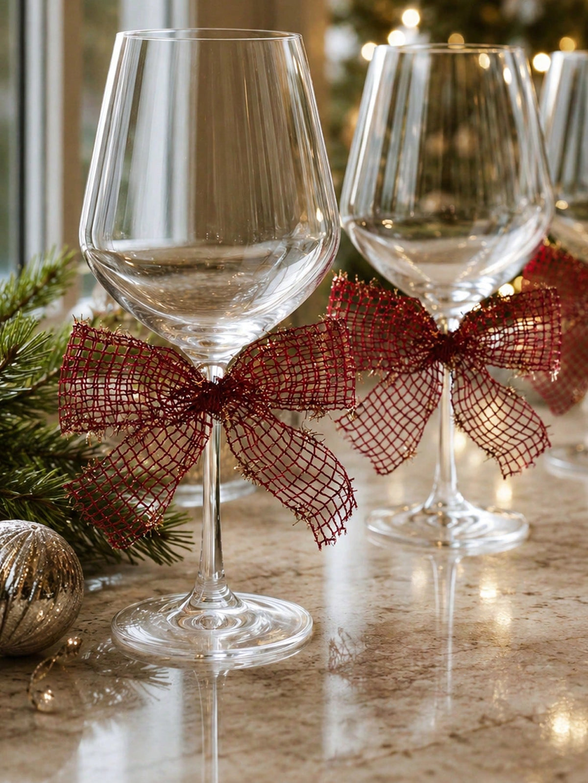 glitter mesh wine glass bows - Red photo 3