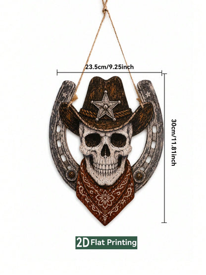 cowboy skull horseshoe door hanger - photo 3