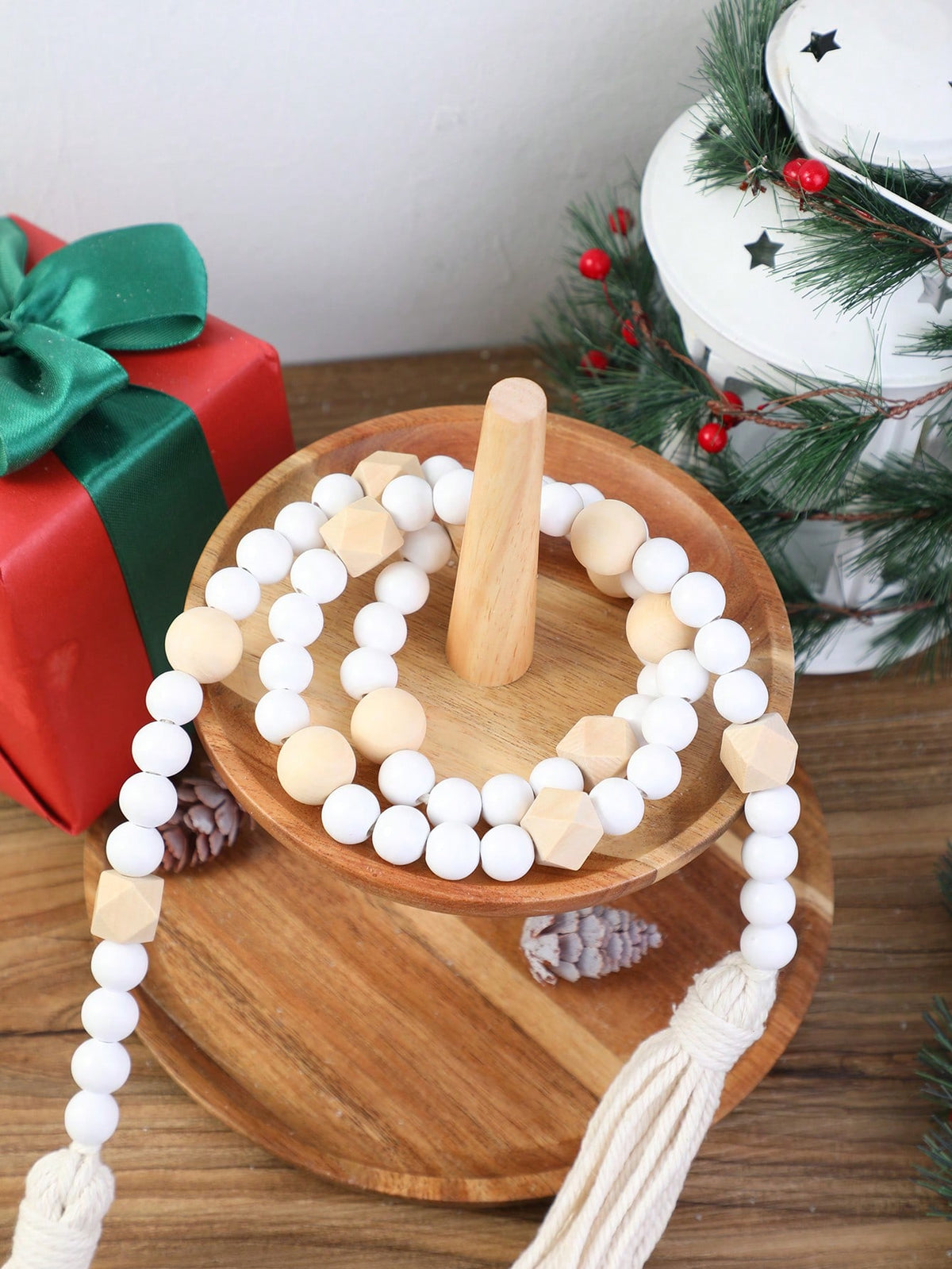geometric wood bead garland - Cream & Natural photo 4