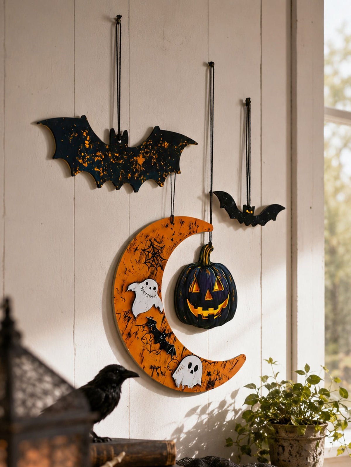 bat moon pumpkin hanging decor - photo 4
