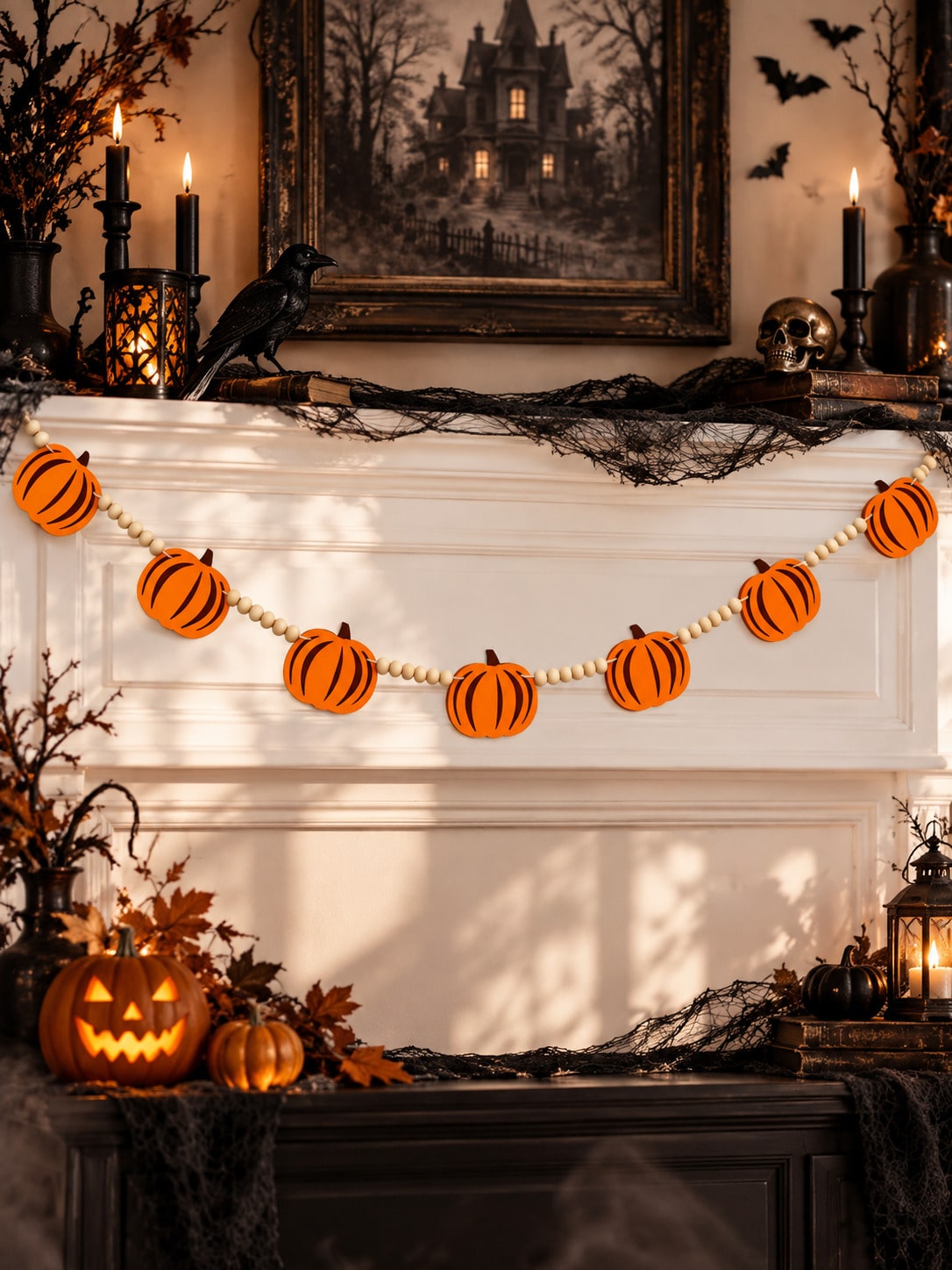 felt pumpkin wood bead garland - photo 4