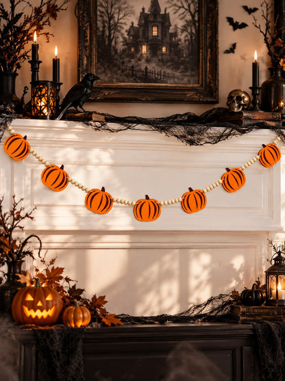 felt pumpkin wood bead garland - photo 4
