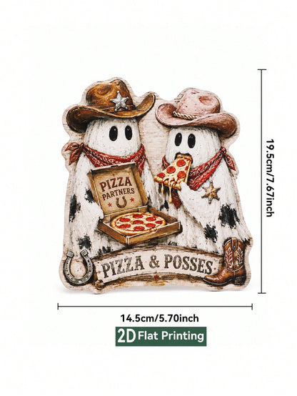 cowboy ghost pizza Halloween sign - photo 4