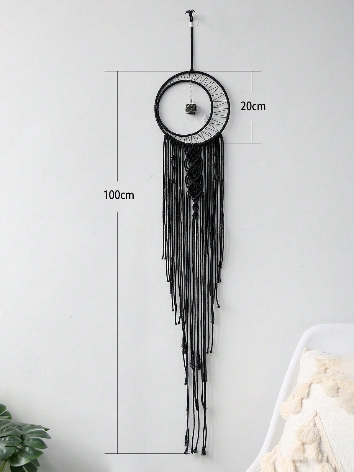Black macrame moon dream catcher crescent moon style with size chart
