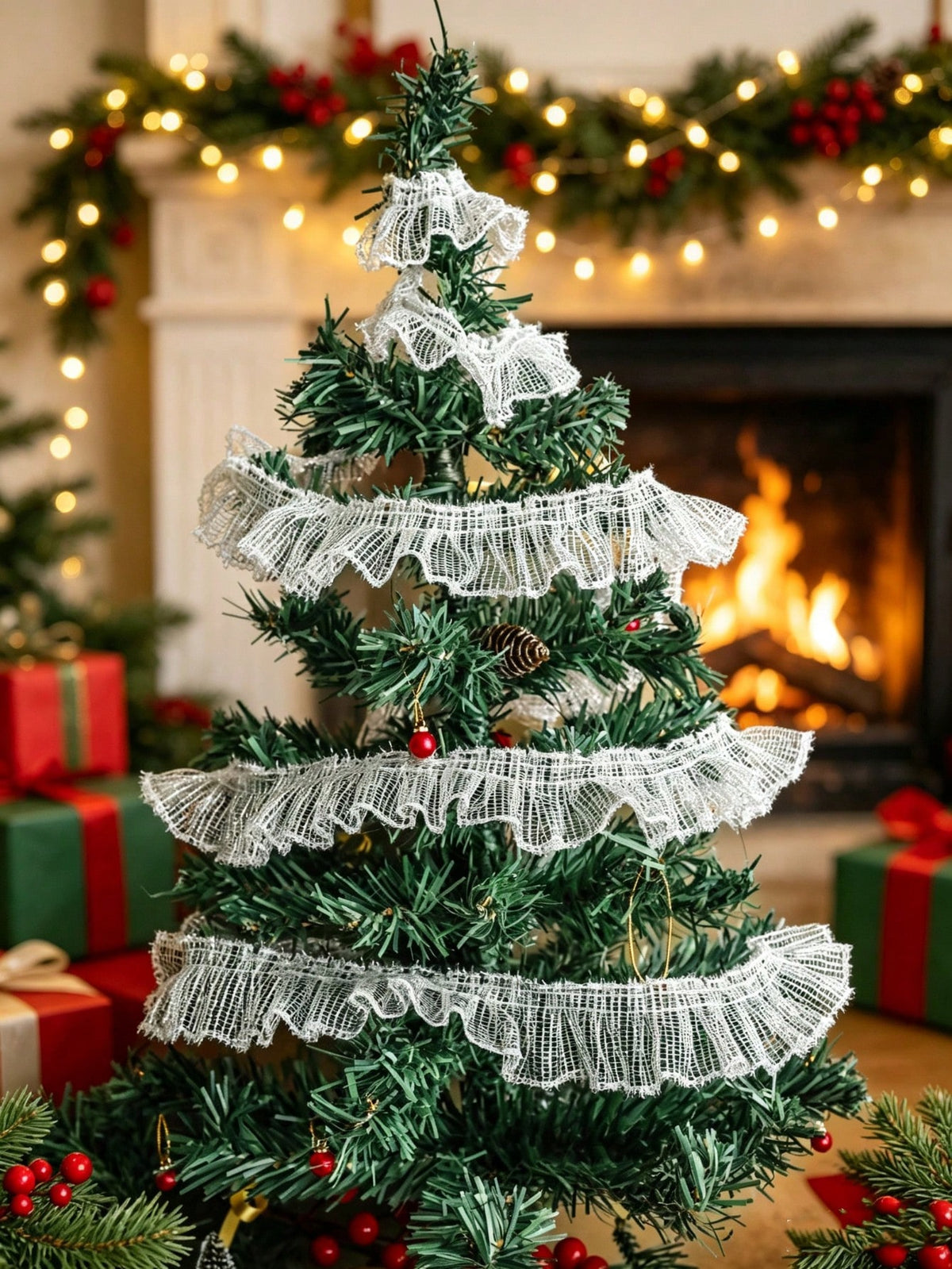 ruffled mesh ribbon garland - White photo 4