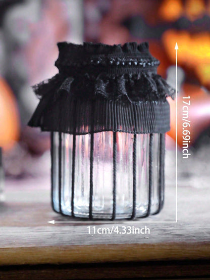 gothic lace jar candle holder - photo 4