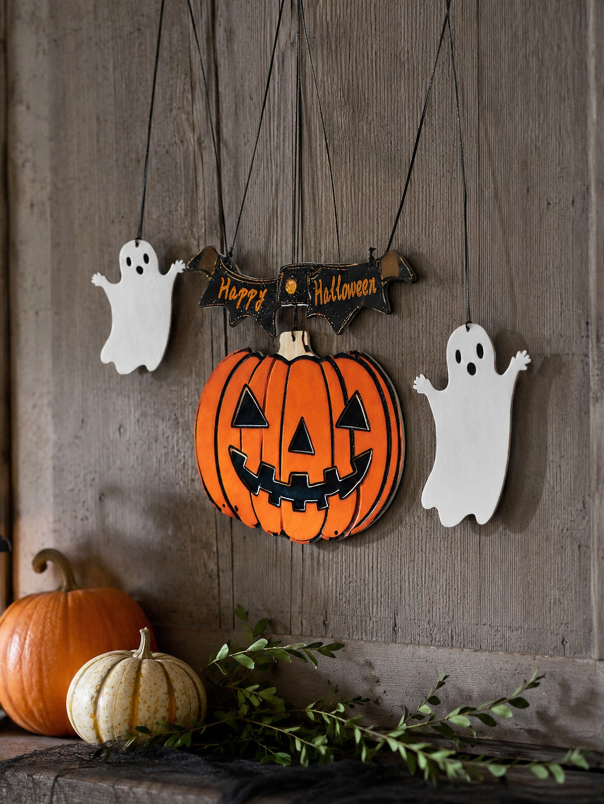 pumpkin ghost Halloween hanging sign - photo 4