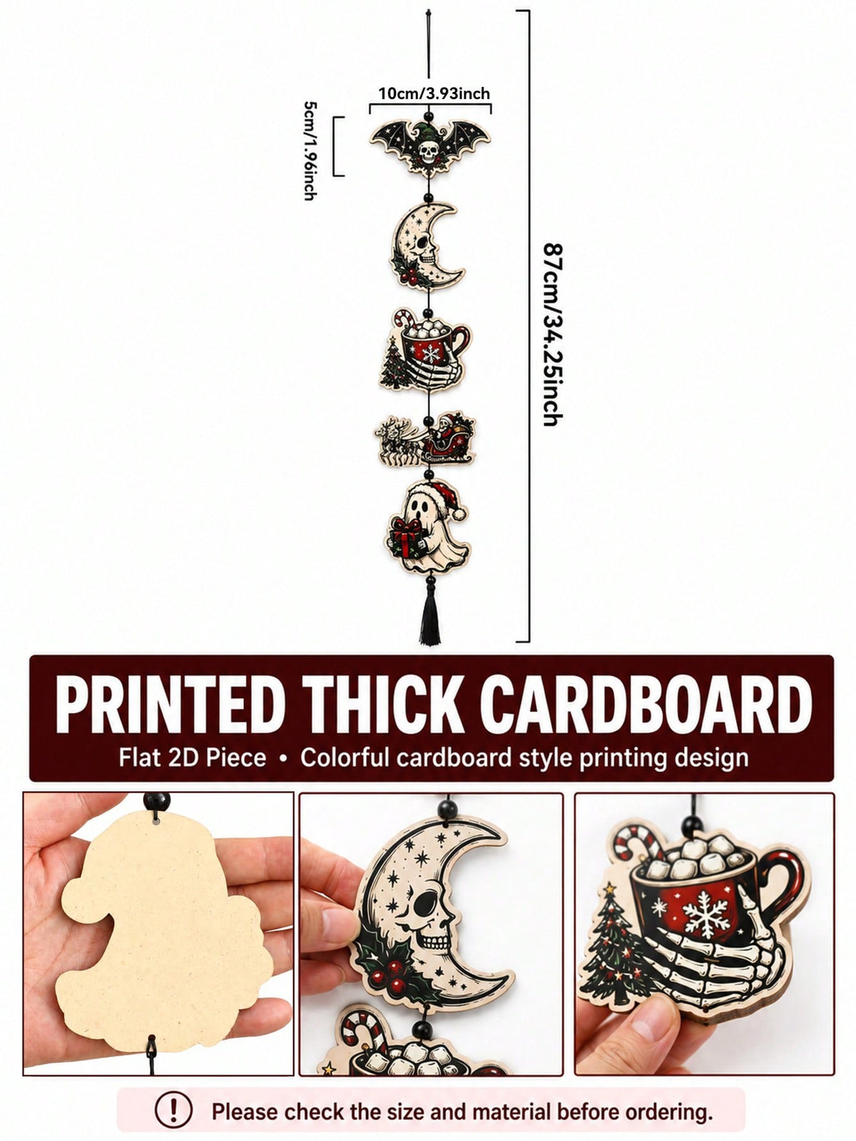 Creepy Christmas skeleton hanging decor 87 cm size chart and cardboard detail
