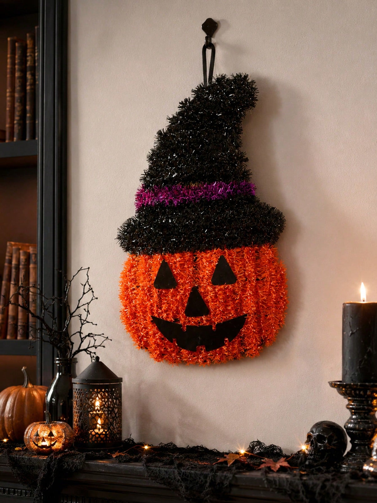 witch hat pumpkin tinsel door hanger - photo 3