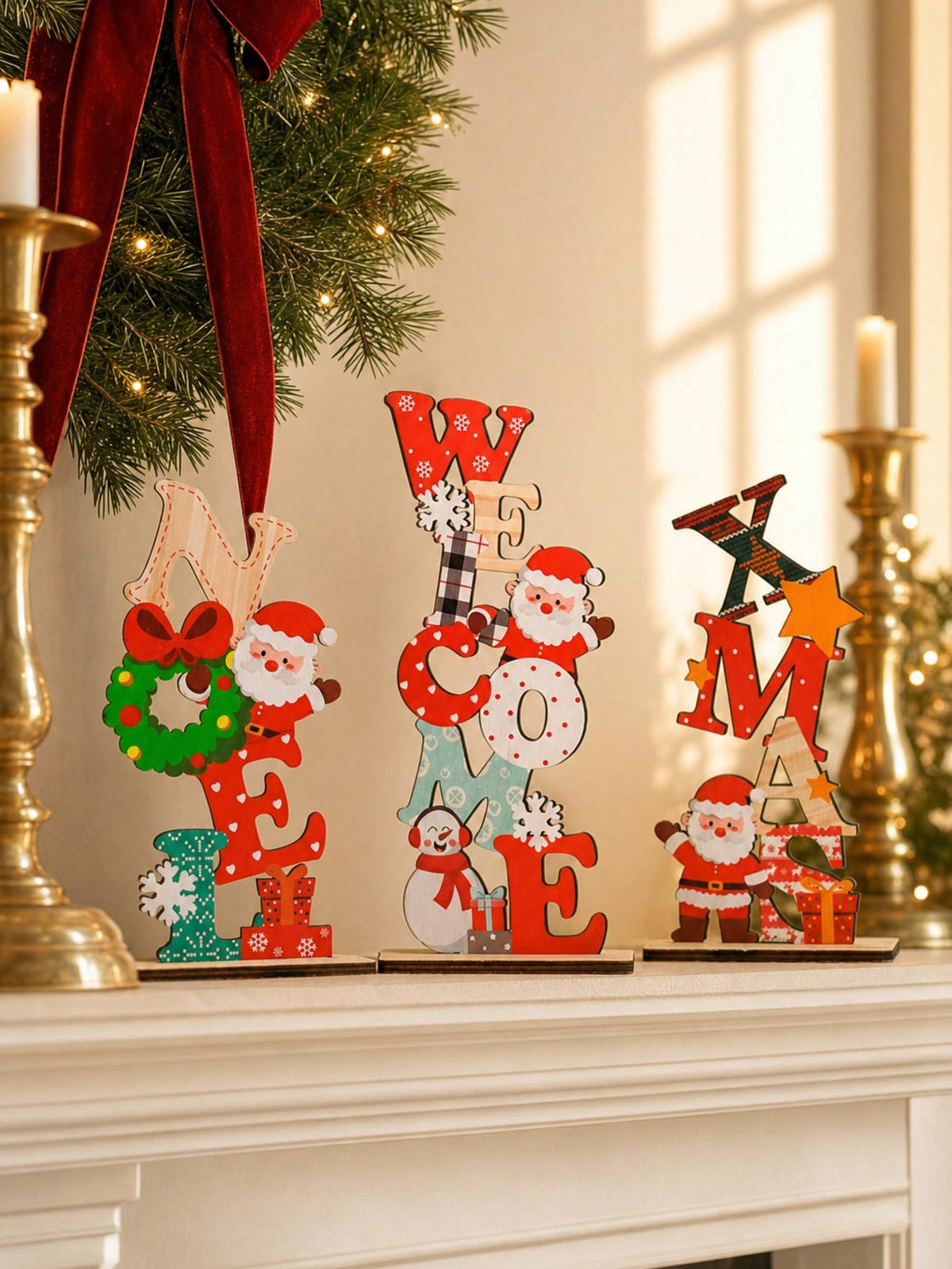 Santa stacked letter tabletop sign - Red photo 4