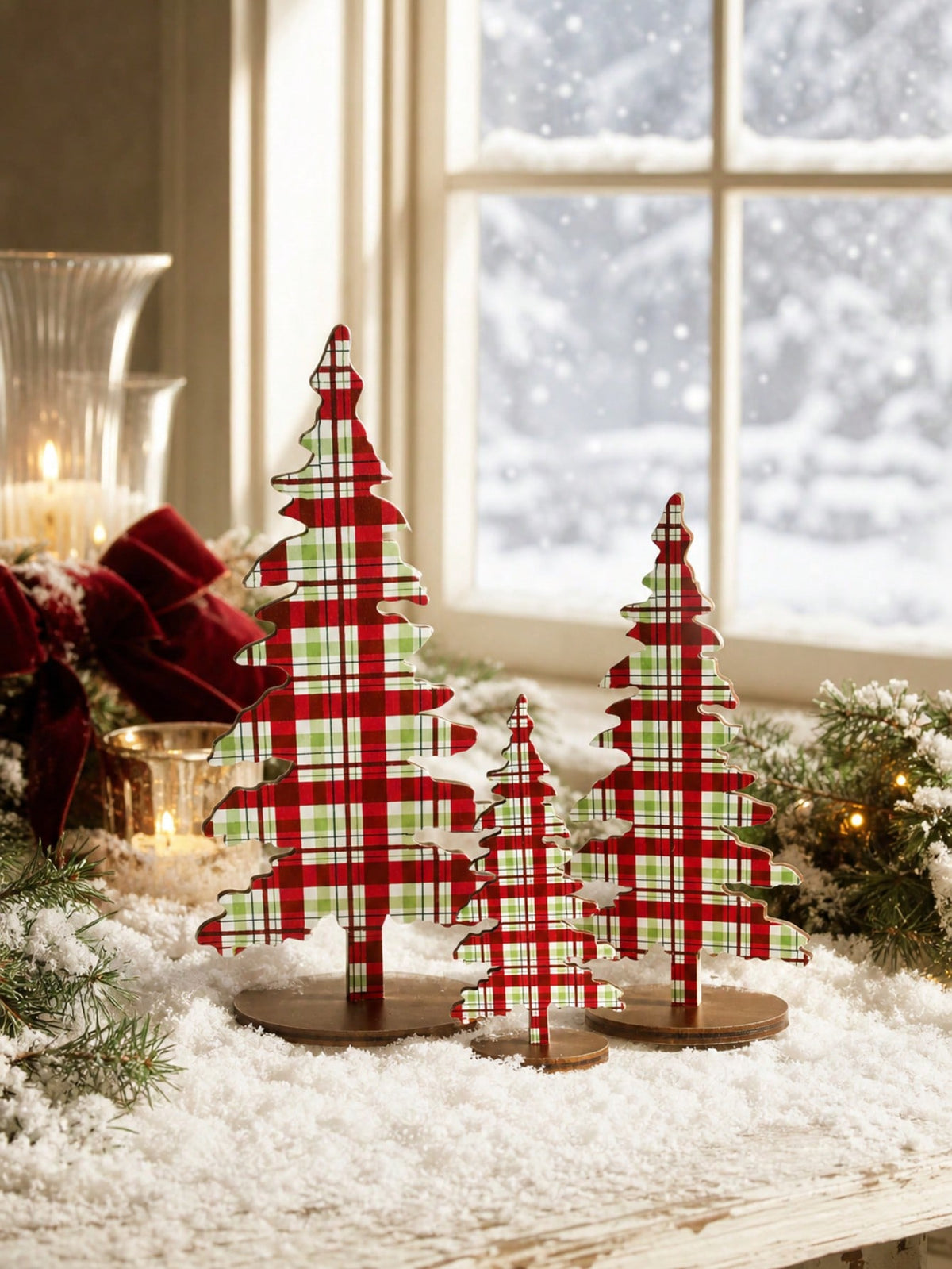 patterned Christmas tree tabletop decor - Red Plaid photo 3
