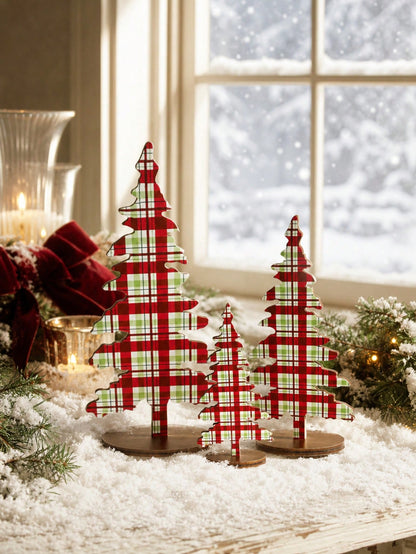 patterned Christmas tree tabletop decor - Red Plaid photo 3