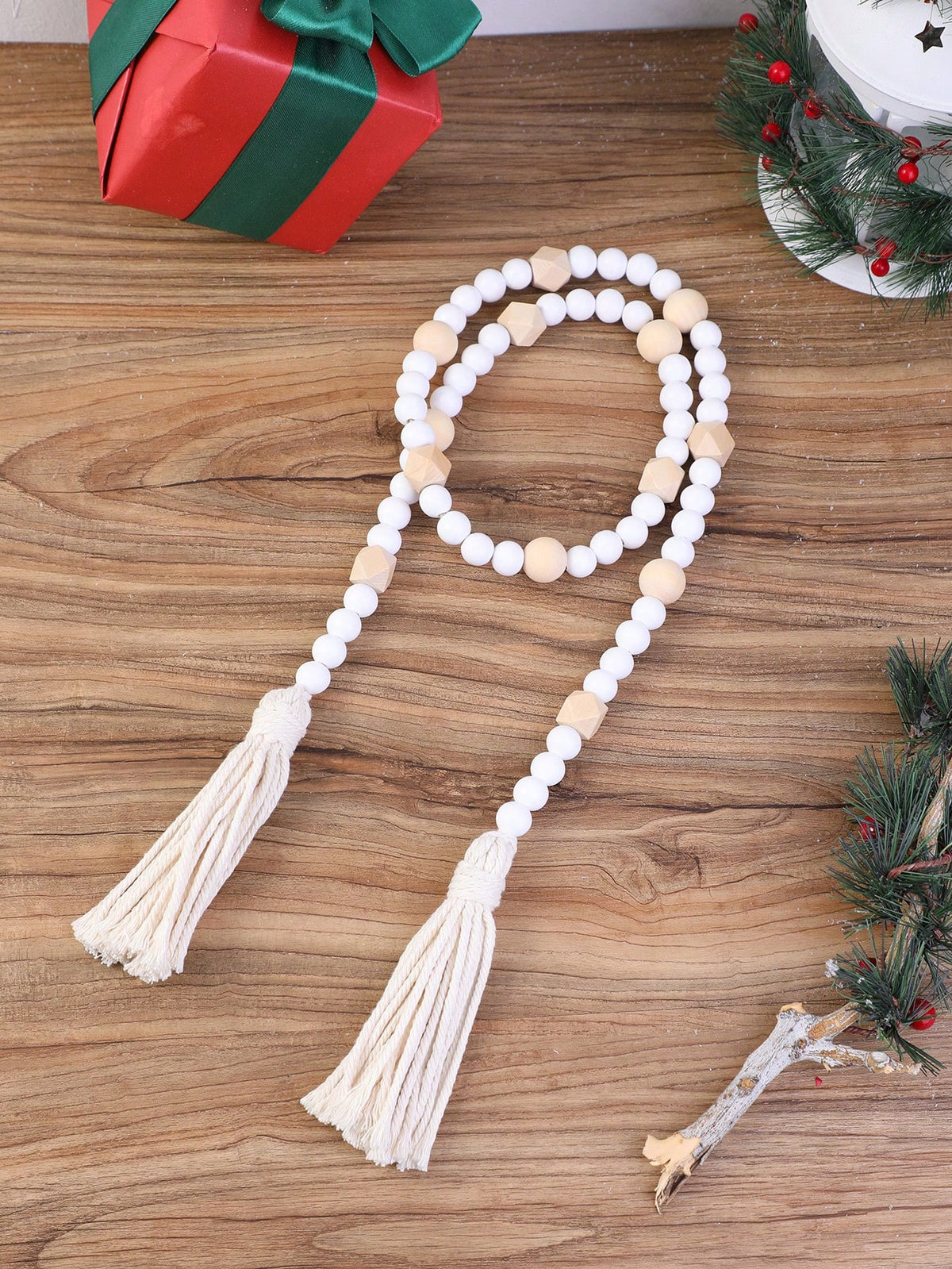 geometric wood bead garland - Cream & Natural photo 5