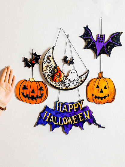 bat moon pumpkin Halloween door sign - photo 5