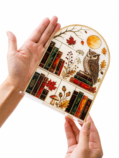 autumn owl bookshelf tabletop sign - photo 5