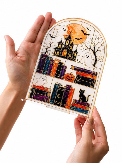 haunted house bookshelf Halloween sign - photo 5