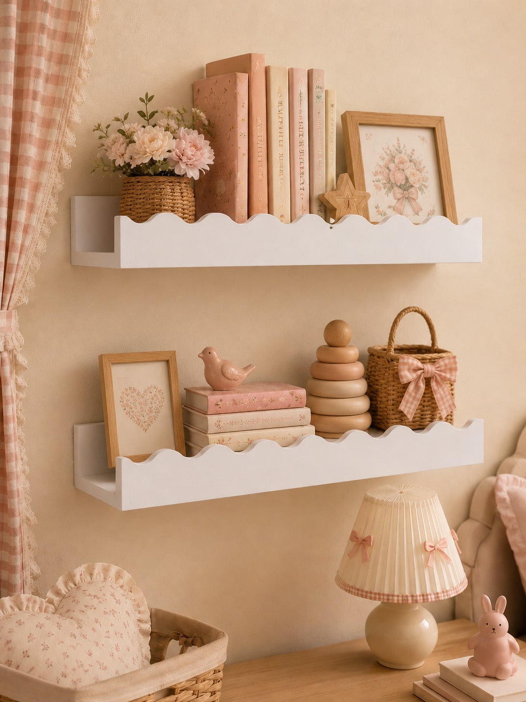 wavy edge floating wall shelf - White photo 4