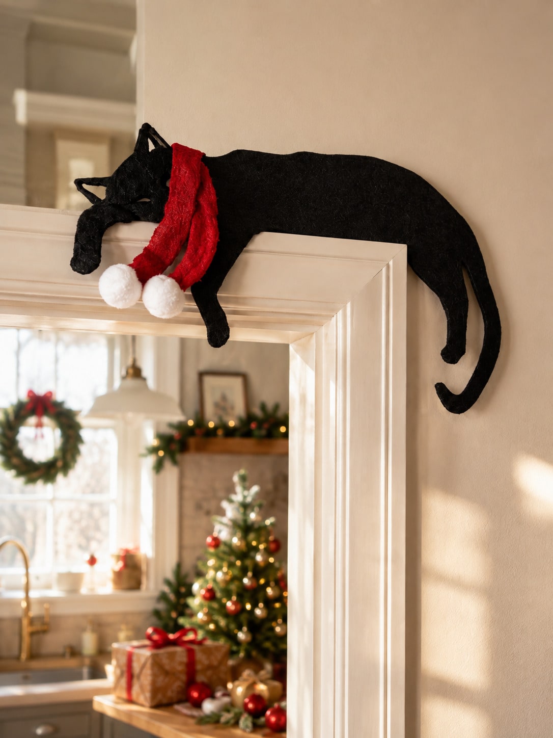 black cat Christmas door topper - photo 4