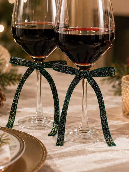 velvet wine glass bows - Green photo 5