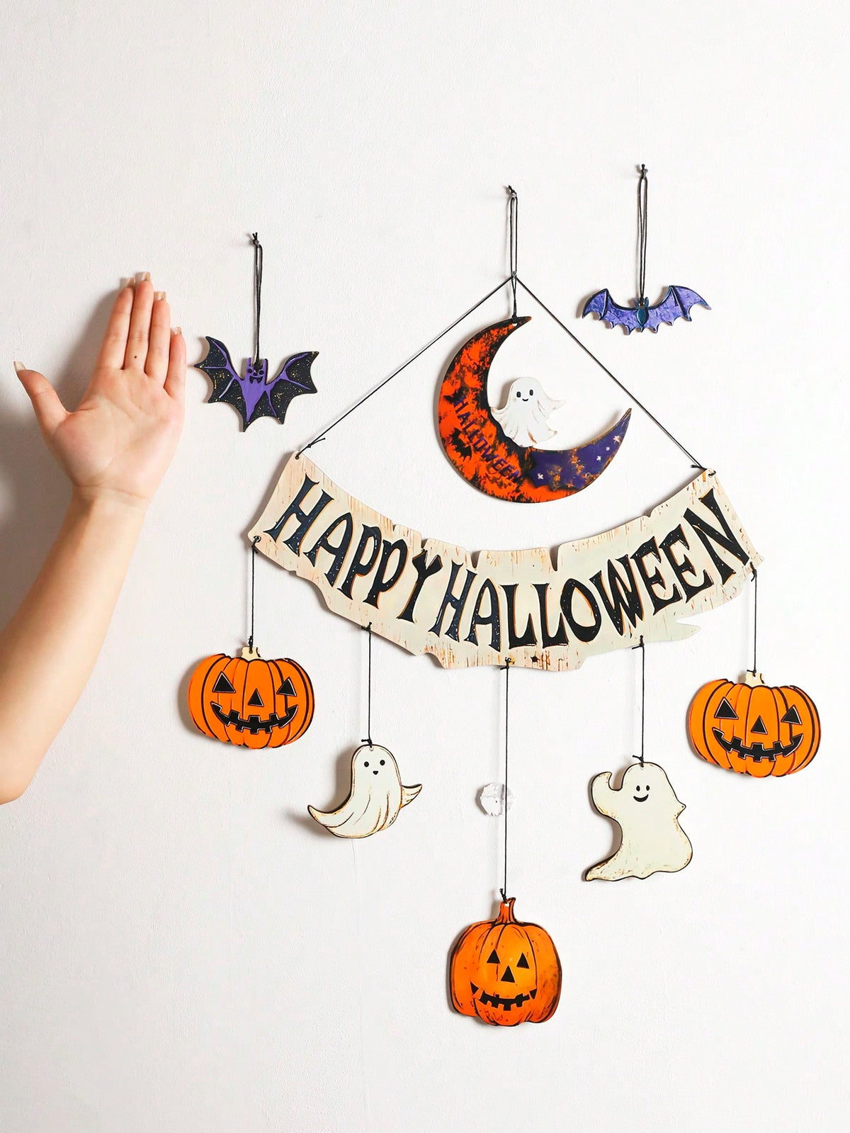 Happy Halloween banner moon pumpkins - photo 4
