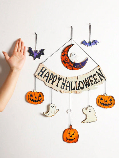 Happy Halloween banner moon pumpkins - photo 4