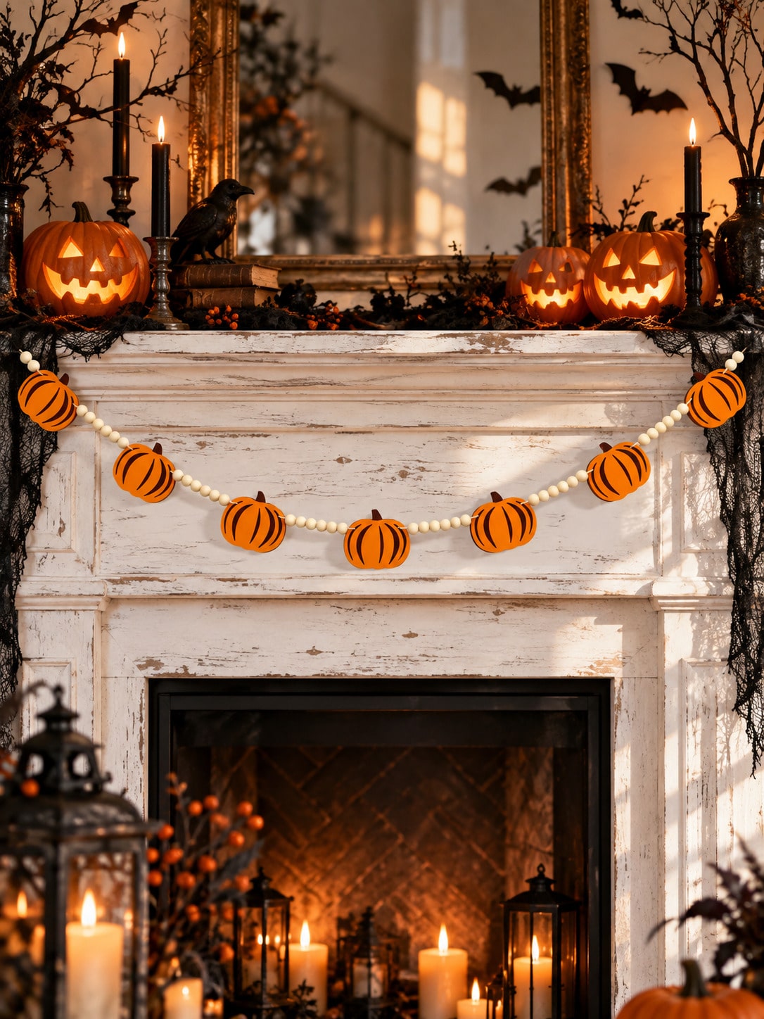 felt pumpkin wood bead garland - photo 5