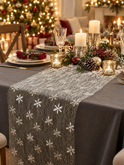 snowflake sheer table runner - Silver photo 5