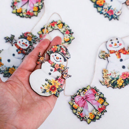 floral snowman wreath garland - photo 4