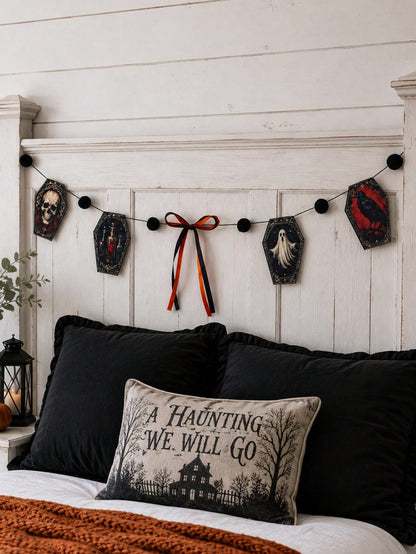skull coffin raven gothic garland - photo 4