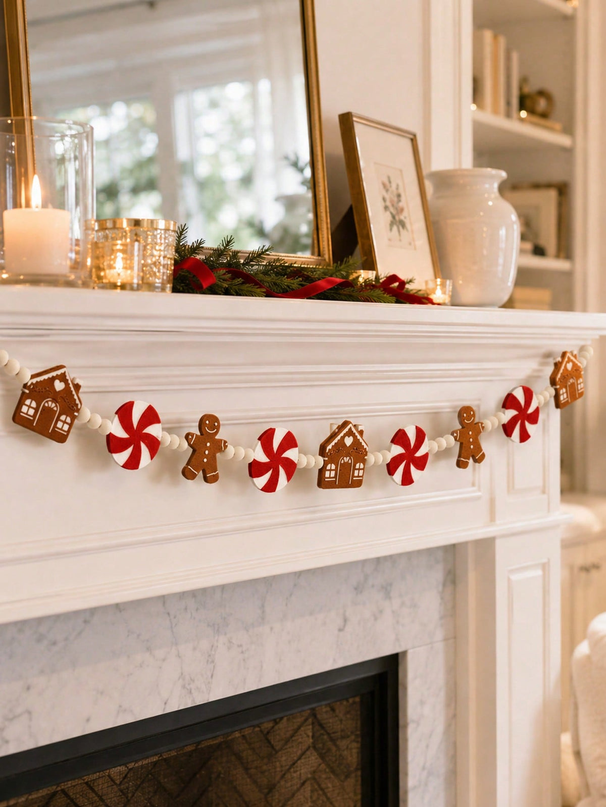 gingerbread peppermint felt garland - Red