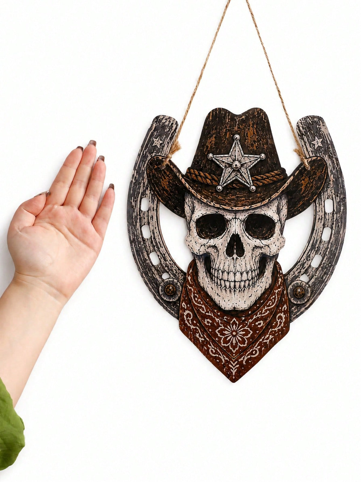 cowboy skull horseshoe door hanger - photo 4