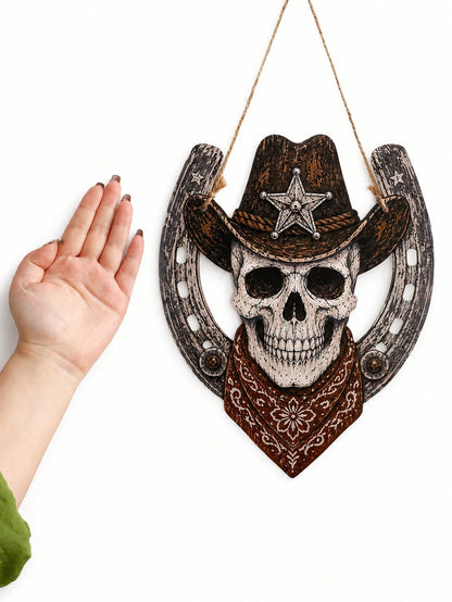 cowboy skull horseshoe door hanger - photo 4