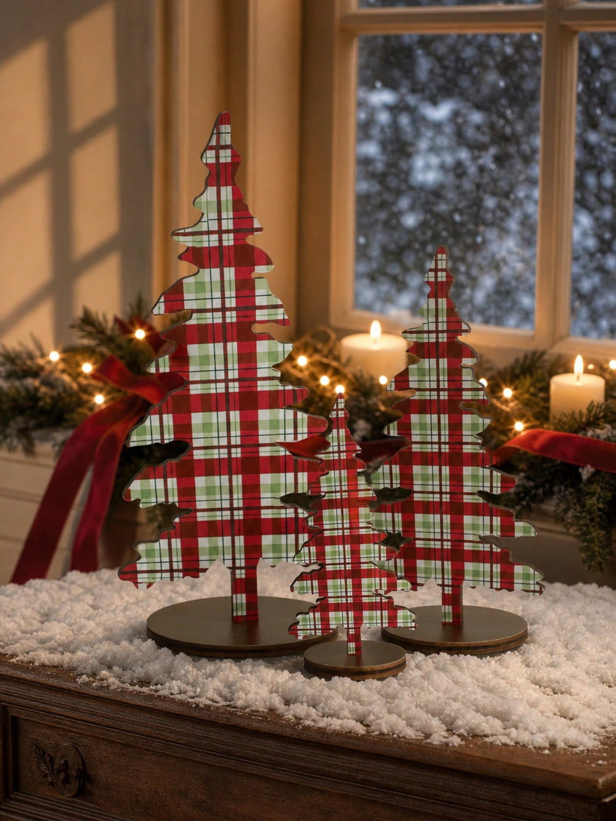patterned Christmas tree tabletop decor - Red Plaid photo 4