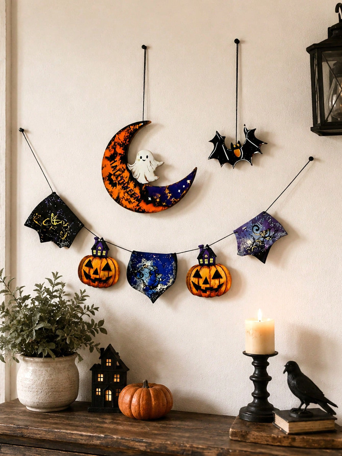pumpkin bat moon Halloween banner - photo 5