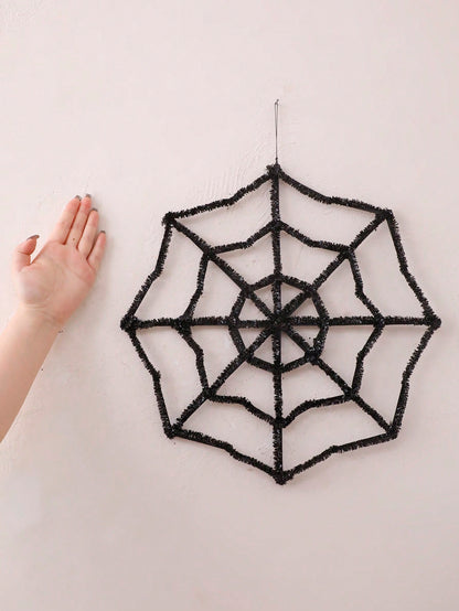 black tinsel spider web decoration - photo 5