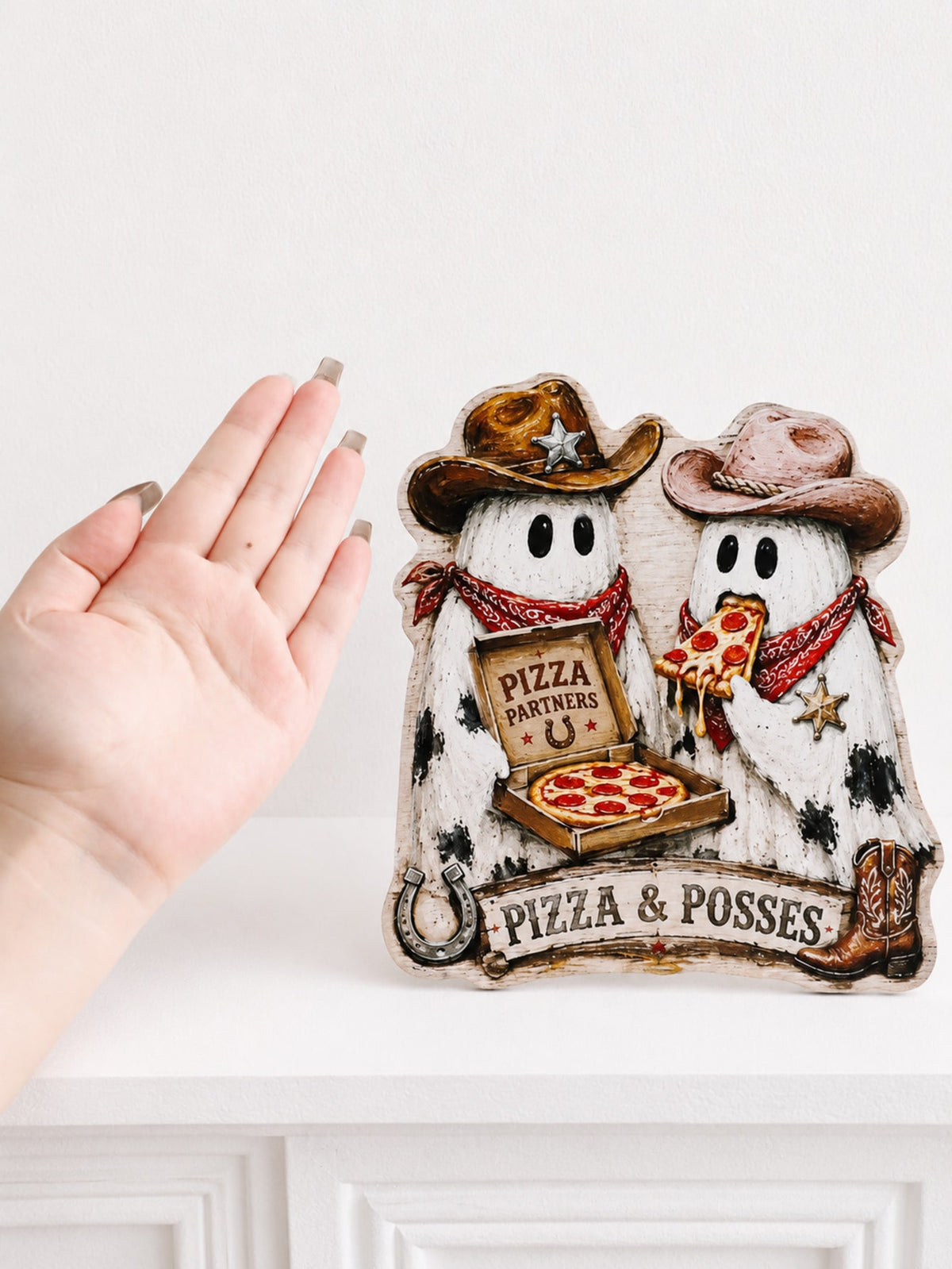 cowboy ghost pizza Halloween sign - photo 5