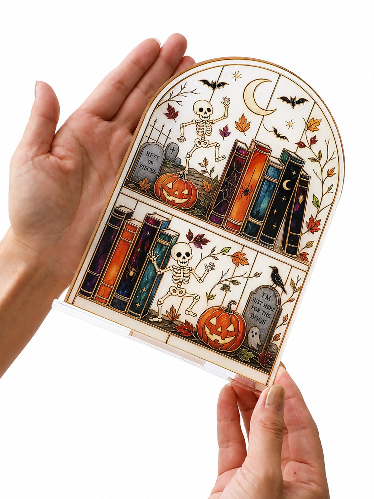skeleton bookshelf Halloween tabletop sign - photo 5
