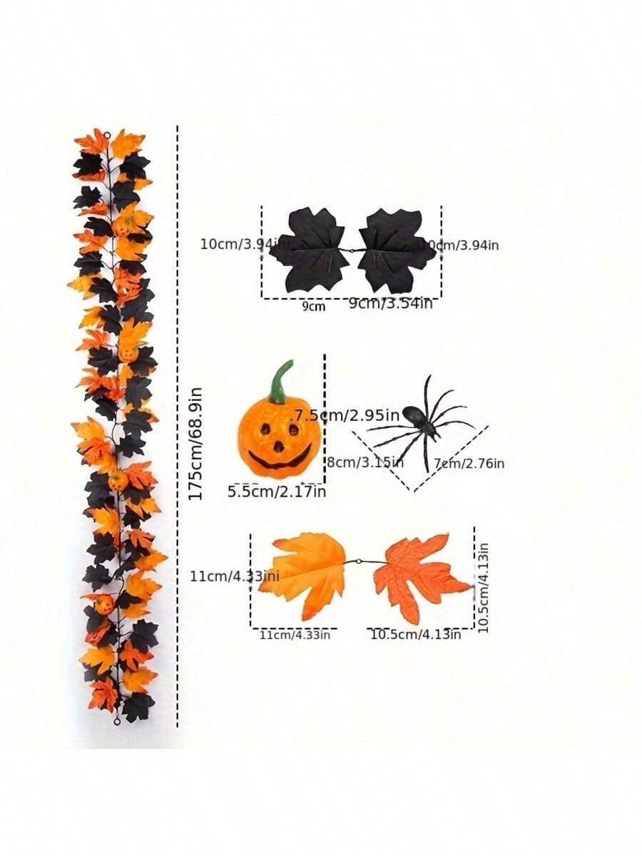 Halloween maple leaf garland style with spiders and size details