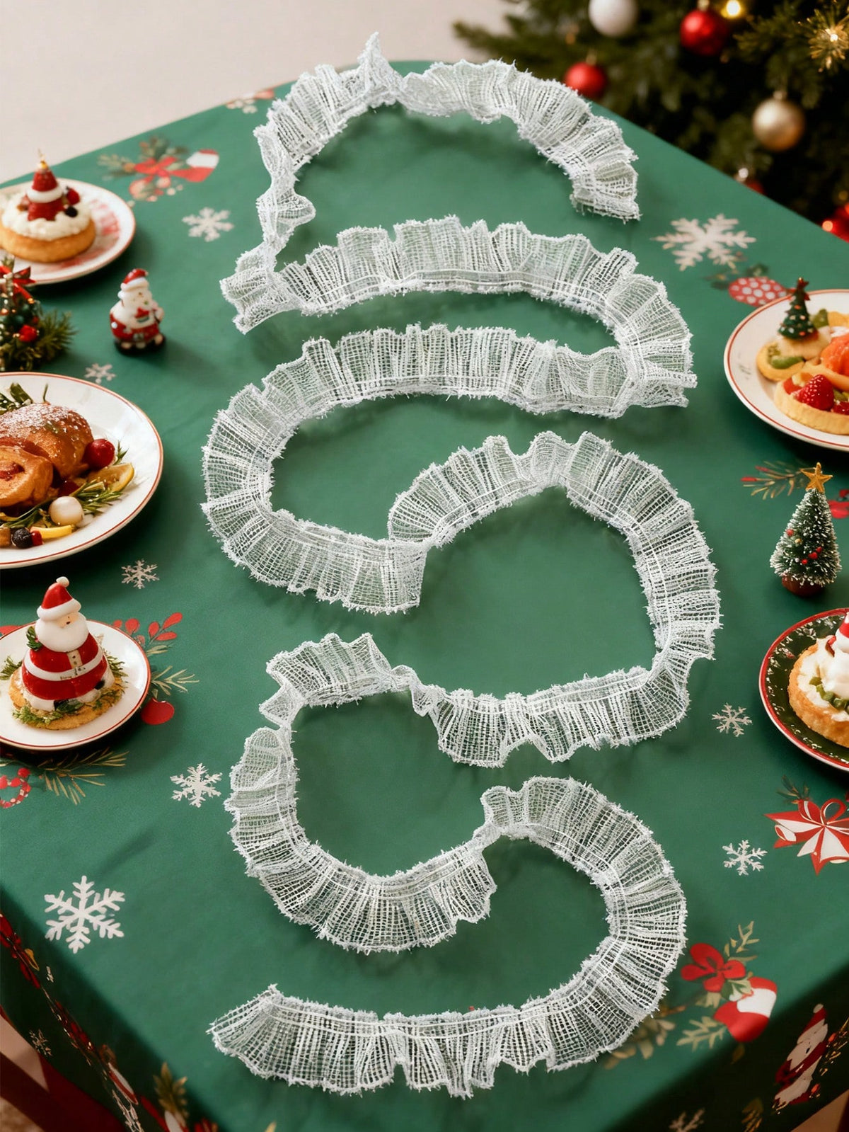 ruffled mesh ribbon garland - White photo 6